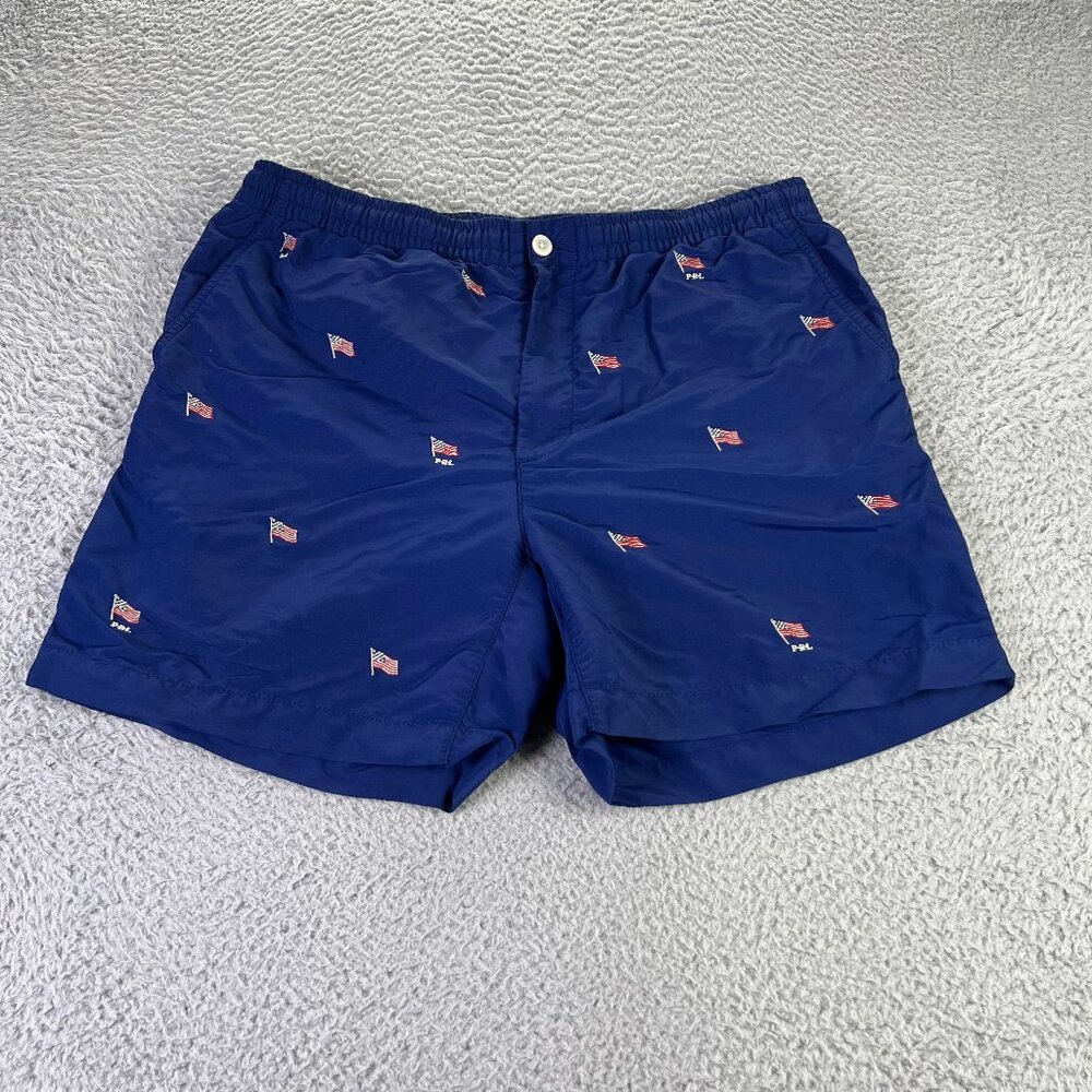 Polo Ralph Lauren Swim Trunks Shorts Mens Large Blue American Flag AOP Patriotic
